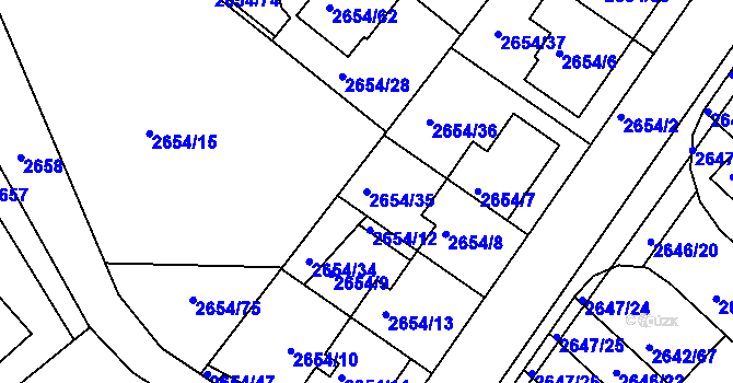 Parcela st. 2654/35 v KÚ Kuřim, Katastrální mapa