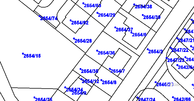 Parcela st. 2654/36 v KÚ Kuřim, Katastrální mapa