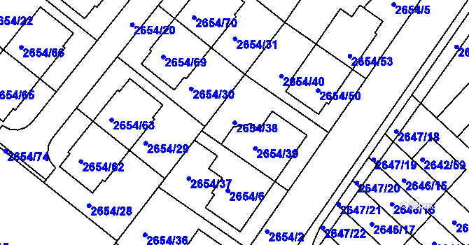 Parcela st. 2654/38 v KÚ Kuřim, Katastrální mapa