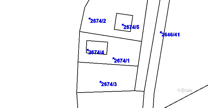 Parcela st. 2674/1 v KÚ Kuřim, Katastrální mapa