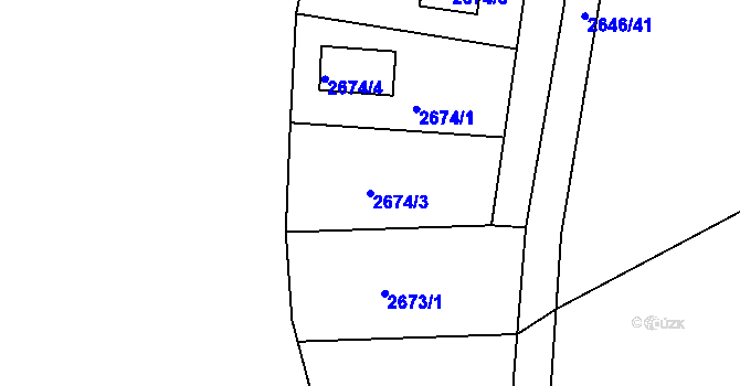 Parcela st. 2674/3 v KÚ Kuřim, Katastrální mapa