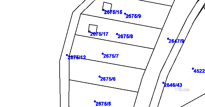 Parcela st. 2675/7 v KÚ Kuřim, Katastrální mapa