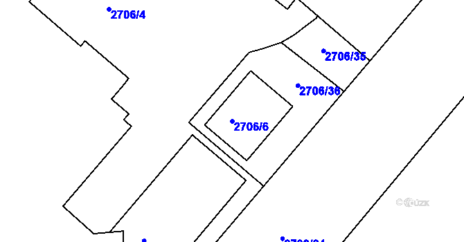 Parcela st. 2706/6 v KÚ Kuřim, Katastrální mapa