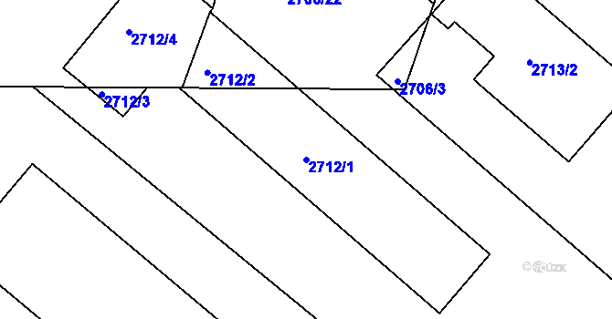 Parcela st. 2712/1 v KÚ Kuřim, Katastrální mapa