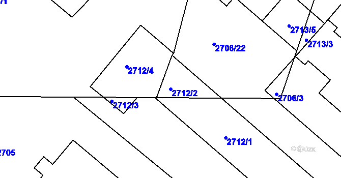 Parcela st. 2712/2 v KÚ Kuřim, Katastrální mapa