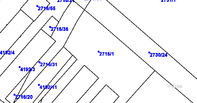 Parcela st. 2716/1 v KÚ Kuřim, Katastrální mapa