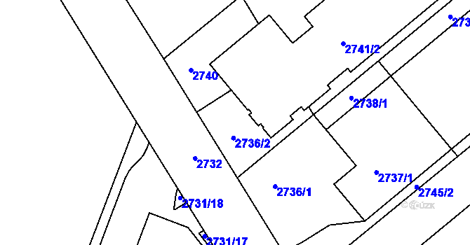 Parcela st. 2736/2 v KÚ Kuřim, Katastrální mapa