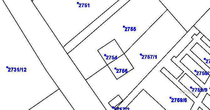 Parcela st. 2754 v KÚ Kuřim, Katastrální mapa