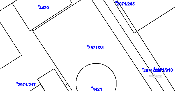 Parcela st. 2971/23 v KÚ Kuřim, Katastrální mapa