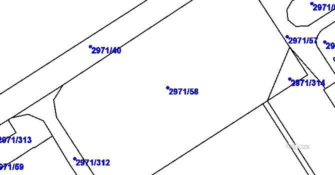 Parcela st. 2971/58 v KÚ Kuřim, Katastrální mapa