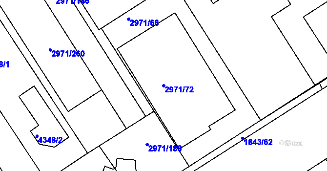 Parcela st. 2971/72 v KÚ Kuřim, Katastrální mapa