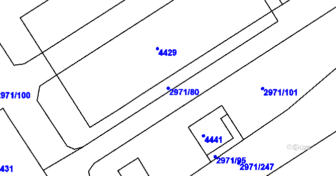 Parcela st. 2971/80 v KÚ Kuřim, Katastrální mapa