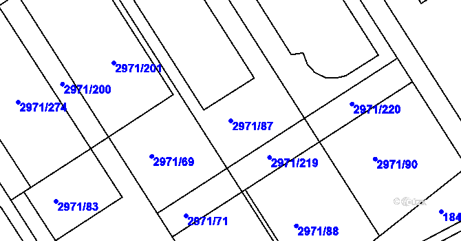 Parcela st. 2971/87 v KÚ Kuřim, Katastrální mapa