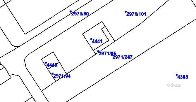 Parcela st. 2971/95 v KÚ Kuřim, Katastrální mapa