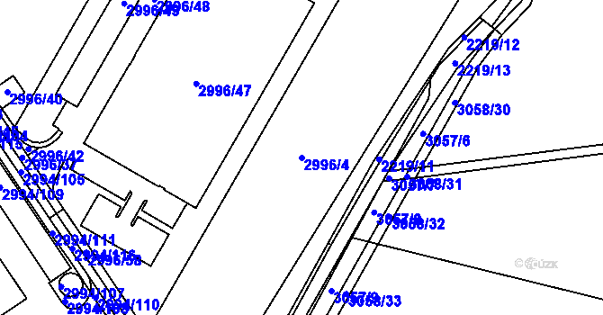 Parcela st. 2996/4 v KÚ Kuřim, Katastrální mapa
