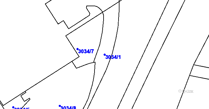 Parcela st. 3034/1 v KÚ Kuřim, Katastrální mapa