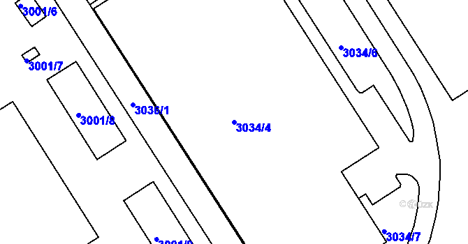 Parcela st. 3034/4 v KÚ Kuřim, Katastrální mapa