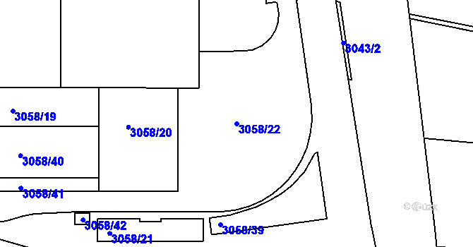 Parcela st. 3058/22 v KÚ Kuřim, Katastrální mapa