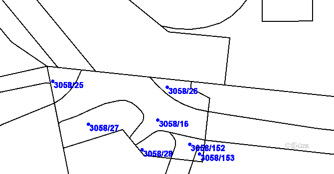 Parcela st. 3058/26 v KÚ Kuřim, Katastrální mapa