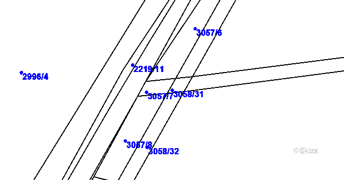 Parcela st. 3058/31 v KÚ Kuřim, Katastrální mapa
