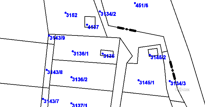 Parcela st. 3135 v KÚ Kuřim, Katastrální mapa