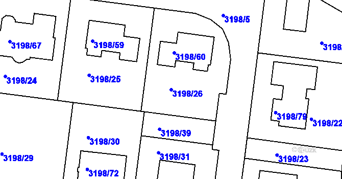 Parcela st. 3198/26 v KÚ Kuřim, Katastrální mapa