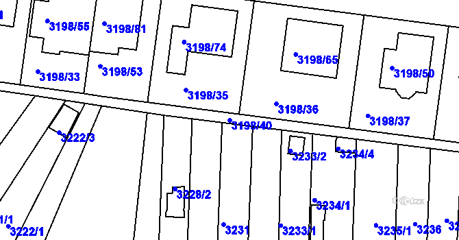 Parcela st. 3198/40 v KÚ Kuřim, Katastrální mapa