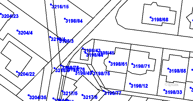 Parcela st. 3198/45 v KÚ Kuřim, Katastrální mapa