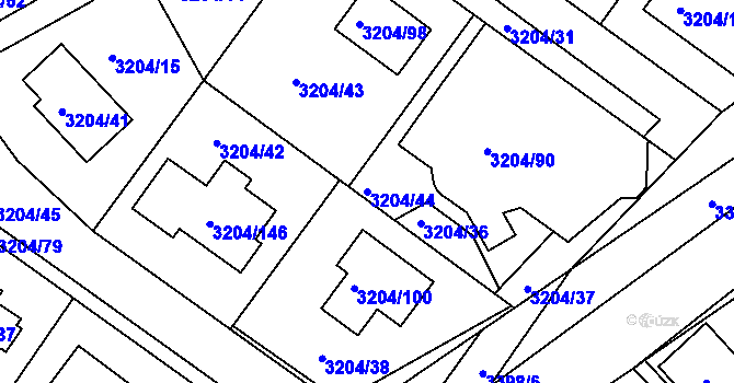 Parcela st. 3204/44 v KÚ Kuřim, Katastrální mapa