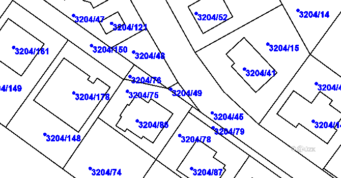 Parcela st. 3204/49 v KÚ Kuřim, Katastrální mapa