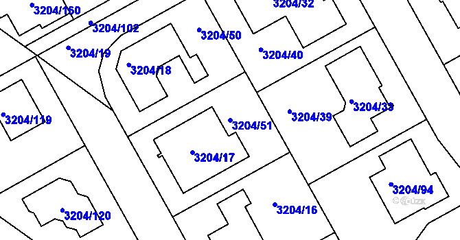 Parcela st. 3204/51 v KÚ Kuřim, Katastrální mapa