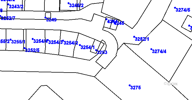 Parcela st. 3253 v KÚ Kuřim, Katastrální mapa