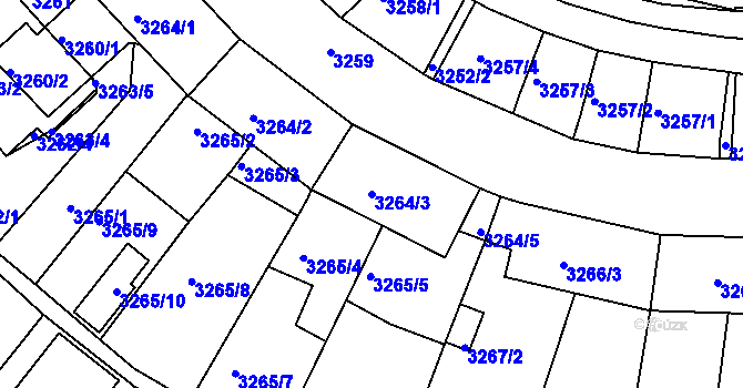 Parcela st. 3264/3 v KÚ Kuřim, Katastrální mapa