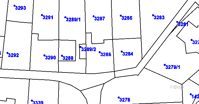 Parcela st. 3286 v KÚ Kuřim, Katastrální mapa