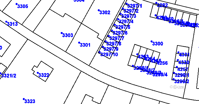 Parcela st. 3297/10 v KÚ Kuřim, Katastrální mapa