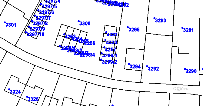 Parcela st. 3299/1 v KÚ Kuřim, Katastrální mapa