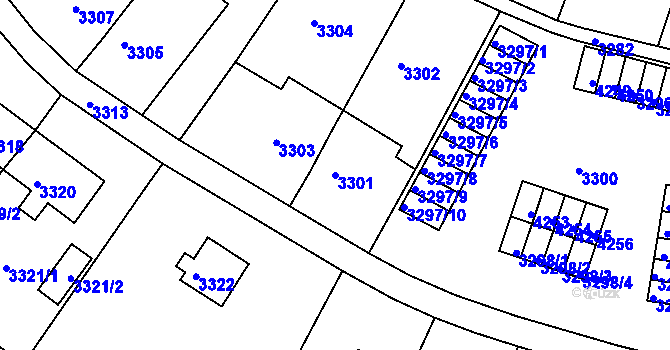 Parcela st. 3301 v KÚ Kuřim, Katastrální mapa