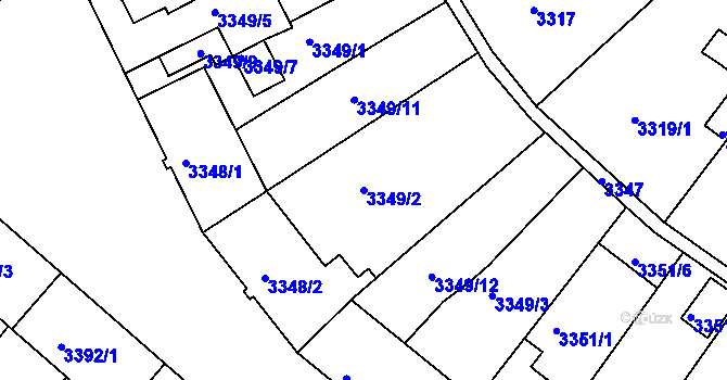 Parcela st. 3349/2 v KÚ Kuřim, Katastrální mapa