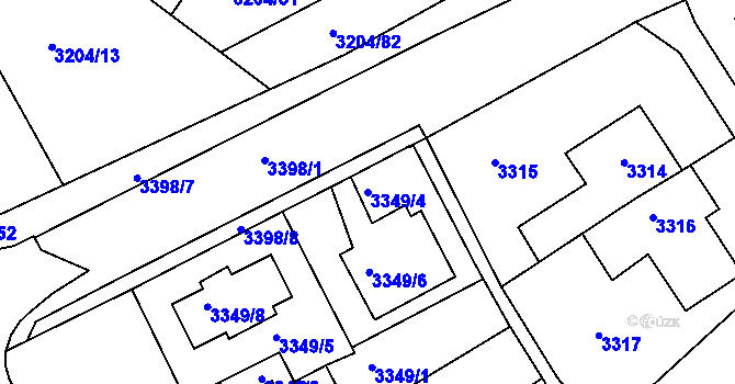 Parcela st. 3349/4 v KÚ Kuřim, Katastrální mapa