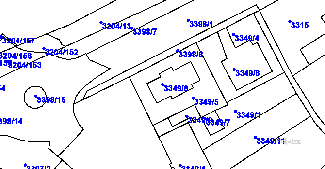 Parcela st. 3349/8 v KÚ Kuřim, Katastrální mapa