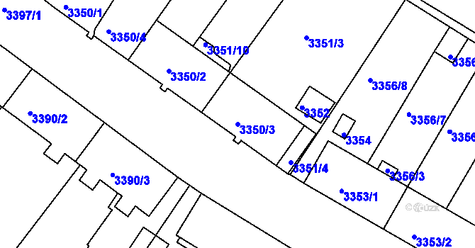 Parcela st. 3350/3 v KÚ Kuřim, Katastrální mapa