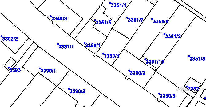 Parcela st. 3350/4 v KÚ Kuřim, Katastrální mapa