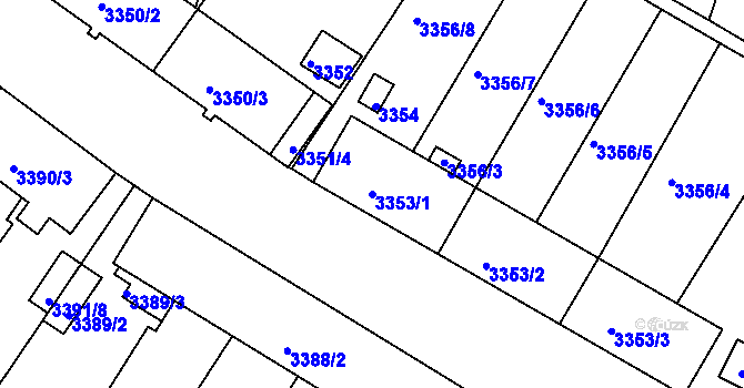 Parcela st. 3353/1 v KÚ Kuřim, Katastrální mapa