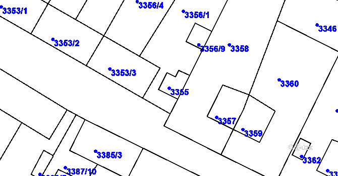 Parcela st. 3355 v KÚ Kuřim, Katastrální mapa