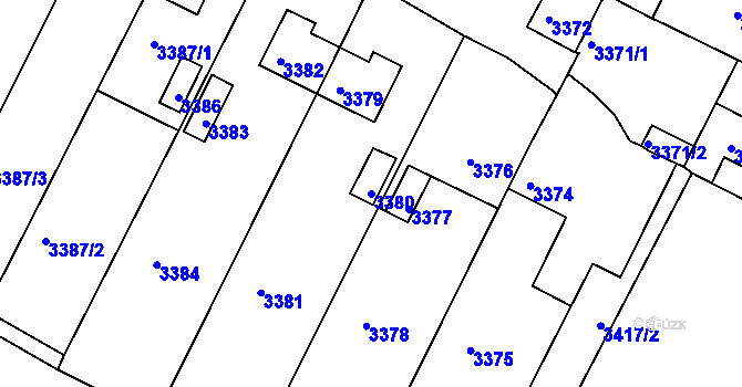 Parcela st. 3380 v KÚ Kuřim, Katastrální mapa