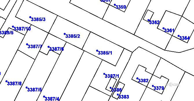 Parcela st. 3385/1 v KÚ Kuřim, Katastrální mapa