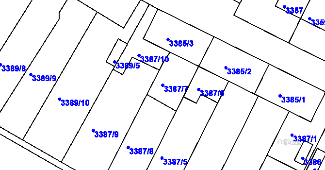 Parcela st. 3387/7 v KÚ Kuřim, Katastrální mapa