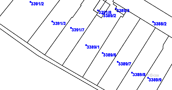 Parcela st. 3389/1 v KÚ Kuřim, Katastrální mapa
