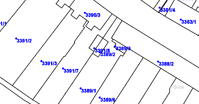 Parcela st. 3389/2 v KÚ Kuřim, Katastrální mapa