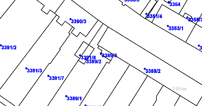 Parcela st. 3389/3 v KÚ Kuřim, Katastrální mapa